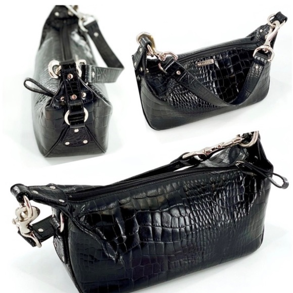 RALPH LAUREN Faux Croc Embossed Baguette Bag Mini Black - Picture 4 of 4